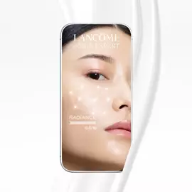 Okenni displej s aplikaci Lancome e-SKIN EXPERT, zobrazuje obličej ženy s daty o pokožce a urovni zařivosti 65 %.