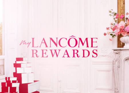 Elegant graphic for "My Lancome Rewards" featuring a stylish floral arrangement and a bright, airy background.